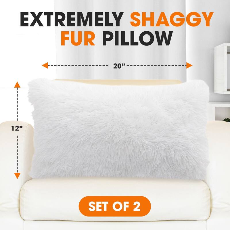 Cheer Collection 12"x20" Shaggy Long-hair Throw Pillows (Set of 2)