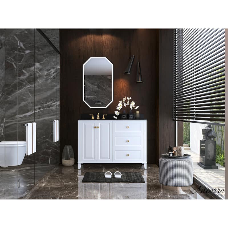 Ancerre Designs Hannah Bathroom Vanity Set - 48" - White / Left Offset / Brushed Gold Hardware
