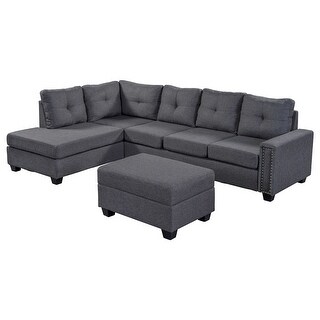 Livingroom L-shape Reversible Sectional Sofa Linen Convertible Couch ...