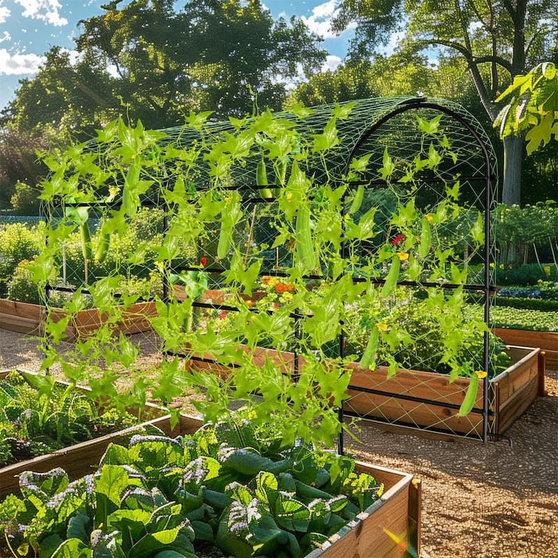 Garden Arch Tunnel Trellis Outdoor Tall Metal Arbor Walkway for Climbing Plants Vines Vegetables Yard Lawn Cucumber