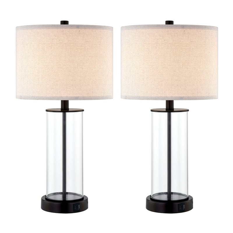 KAWOTI 23.25" Touch Control Table Lamp Set with USB Port and Bulbs