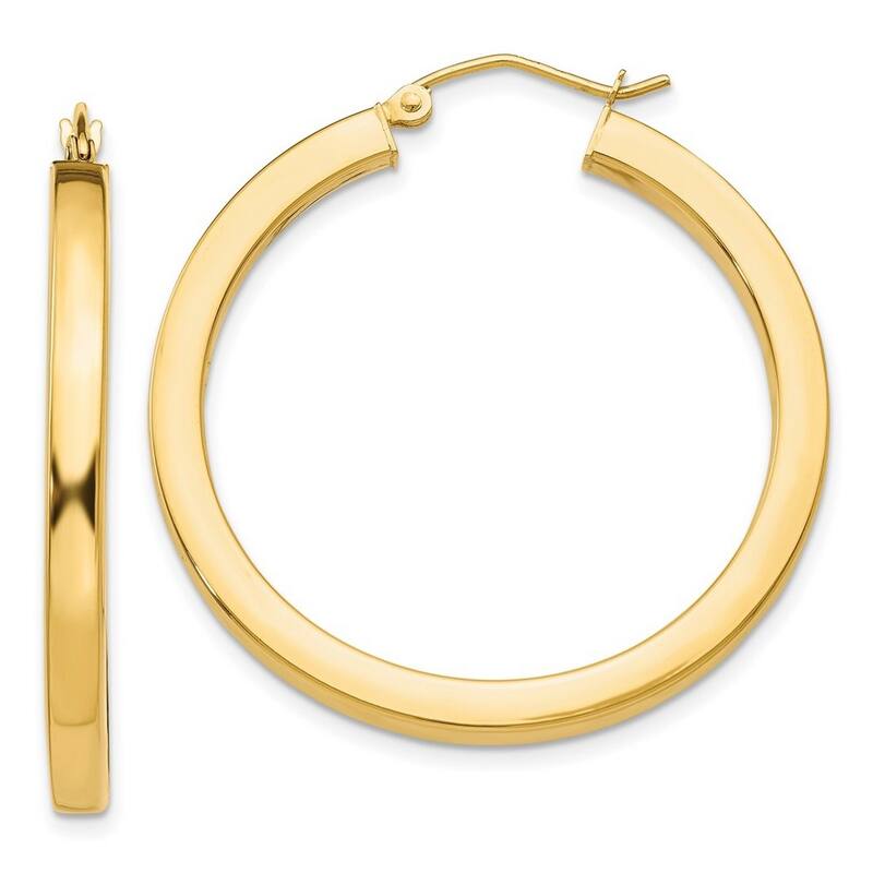 Curata 14k Yellow Gold Hollow Polished Square Hoop Earrings - 35mm