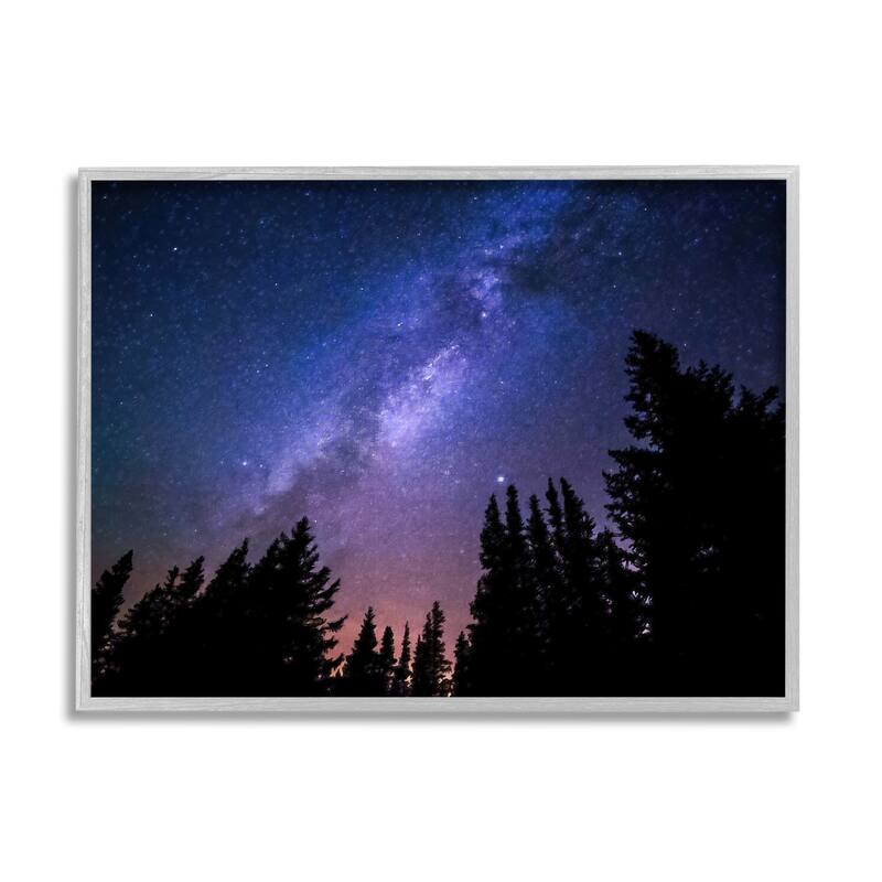 Stupell Deep Blue & Purple Galaxy Sky Stars Woodlands Border Framed Wall Art - 30 x 24 - Grey