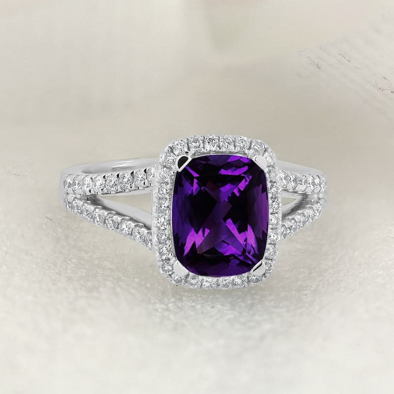 Auriya 1ct Cushion-cut Purple Amethyst and Halo Diamond Engagement Ring 3/8cttw 14K Gold