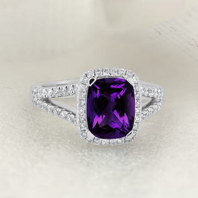 Auriya 1ct Cushion-cut Purple Amethyst and Halo Diamond Engagement Ring 3/8cttw 14K Gold