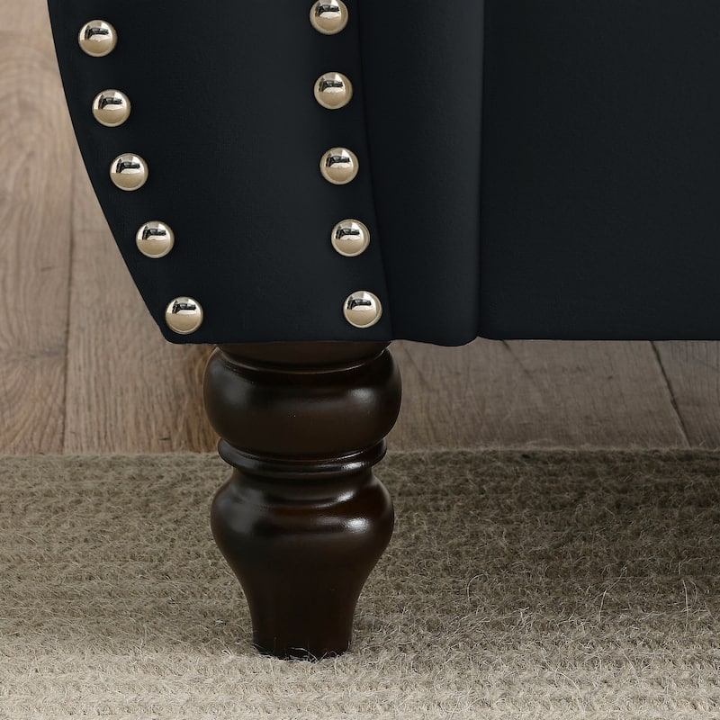 Anmytek Velvet Chesterfield 2-Seater Sofa - Tufted with Rolled Arms Nailhead and 2 Pillows