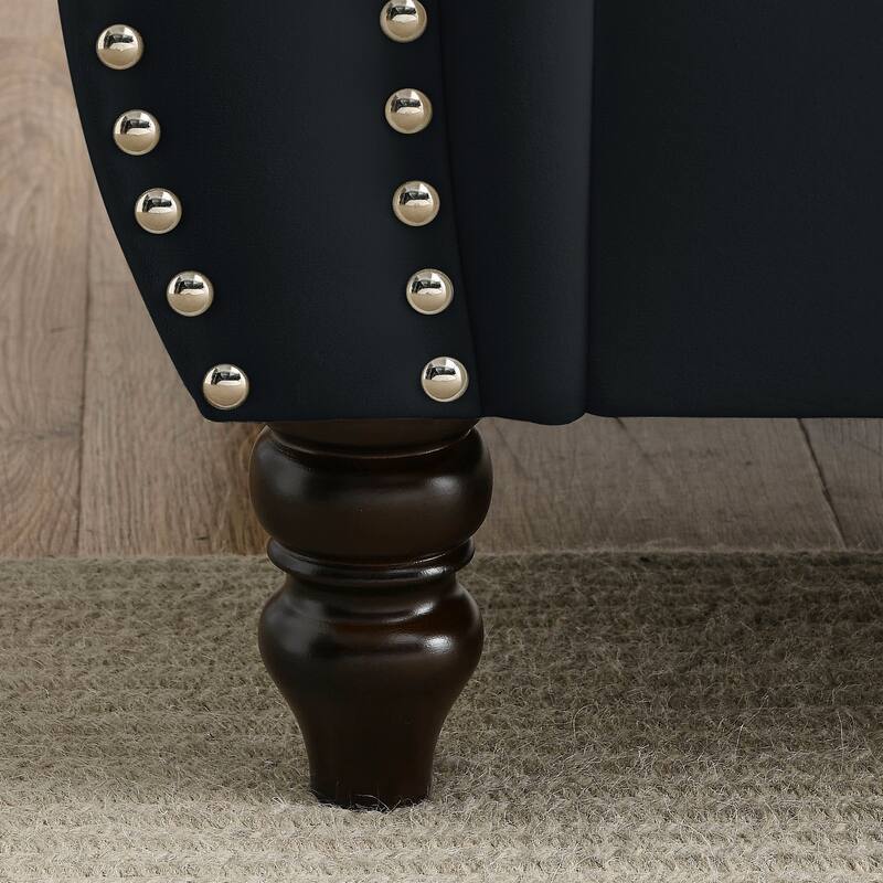 Chesterfield Black Velvet Sofa - 3-Seater Tufted Couch with Rolled Arms and Nailhead Trim, Includes Two Pillows for Living Room