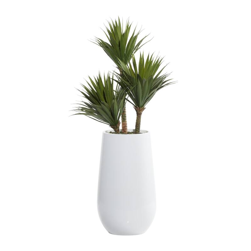 Faux Foliage Date Palm Artificial Plant with Realistic Leaves and White Fiberglass Pot - Green - Roche River Decor - Green