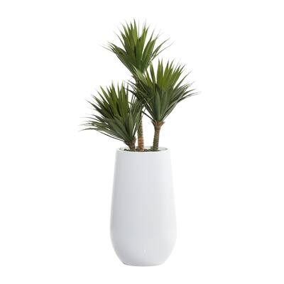 Faux Foliage Date Palm Artificial Plant with Realistic Leaves and White Fiberglass Pot - Green - Roche River Decor