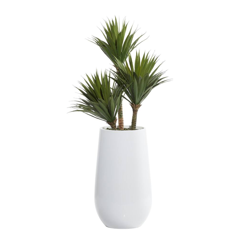Faux Foliage Date Palm Artificial Plant with Realistic Leaves and White Fiberglass Pot - Green - Roche River Decor