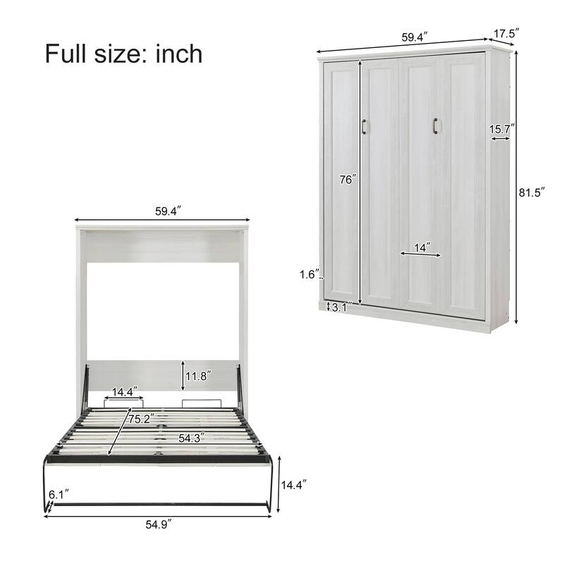 Half Self-Close and Open Murphy Bed with 2 Side Cabinet Storage Shelf