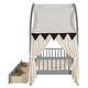 preview thumbnail 10 of 58, Pinewood Ground-Level Twin Size Canopy Bed with Arched Canopy,Tent,Light Strip and Two Drawers