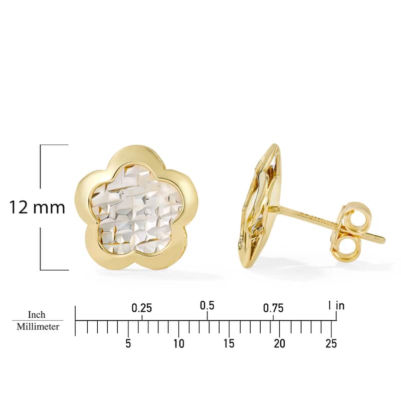 Clover 14K Two-Tone Gold Diamond-Cut Flower Stud Earrings