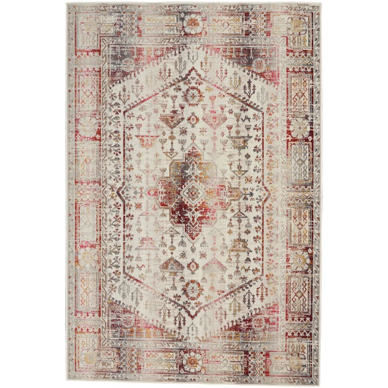Nourison Vintage Kashan Persian Medallion Ivory Red Area Rug