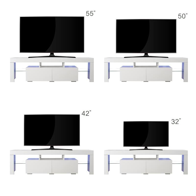 Modern Entertainment TV Stand, 20 Colors LED TV Stand w/Remote Control Lights