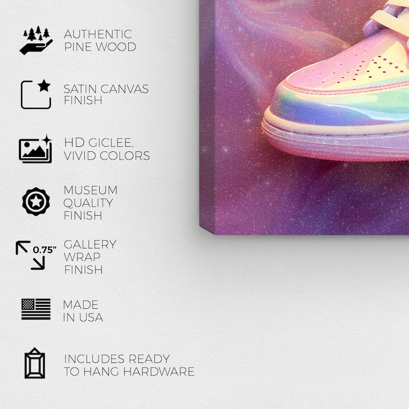 Wynwood Studio Fashion and Glam Holo Dreams Sneaker Pink and Dark Pink Glam Wall Art Canvas Print