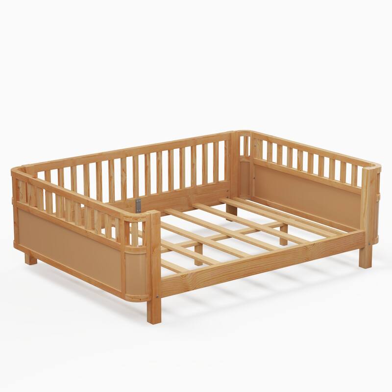 Toddler Low-profile Bed with Fences Headboard Footboard and Removable Side Rails for Kids, Girls and Boys Wooden Daybed
