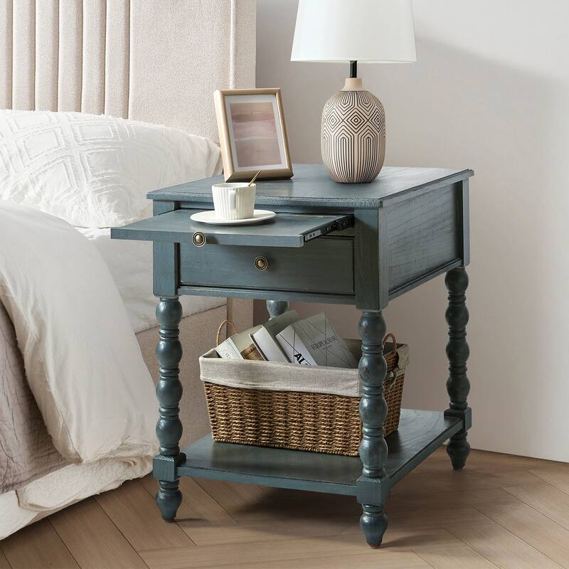 Eric Traditional 26" Tall Solid Wood End Table with USB by HULALA HOME