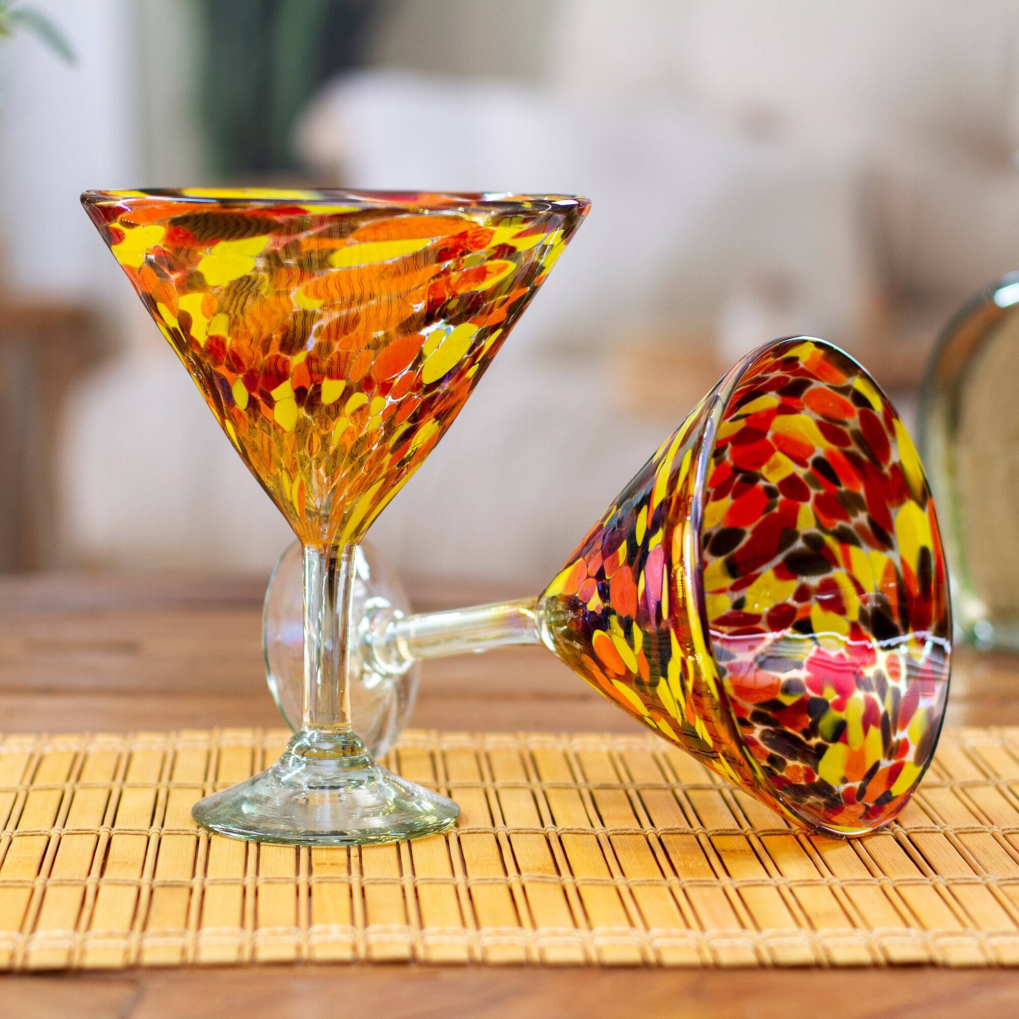 Novica Handmade Bright Confetti Handblown Recycled Glass Martini