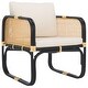 preview thumbnail 7 of 22, SAFAVIEH Alybeth Boho Coastal Solid Wood Accent Chair with Cushion - 26" W x 26" D x 26" H White/Black