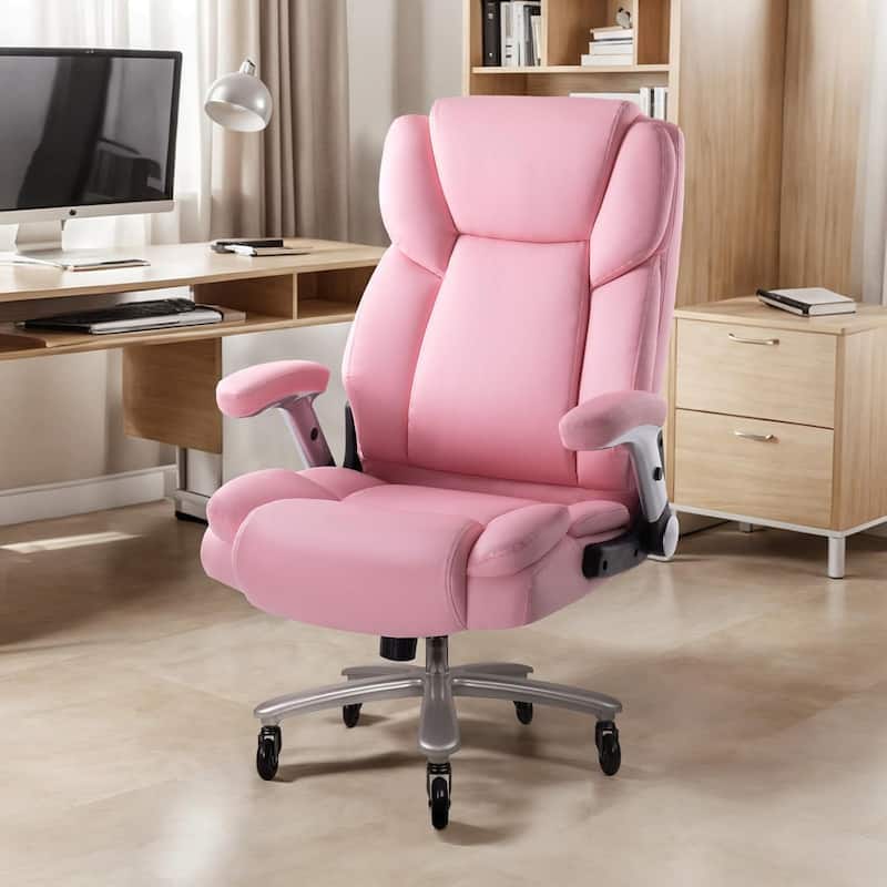 BOSSIN 600lbs Big and Tall Office Leather Chair with Flip up Armrest, Ergonomic Lumbar Support and Quiet Rubber Wheel