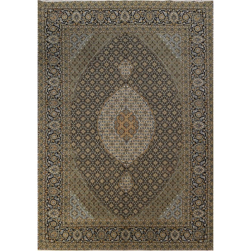 Black Geometric Tabriz Mahi Turkish Area Rug Machine Made Carpet - 6'9"x 9'6"