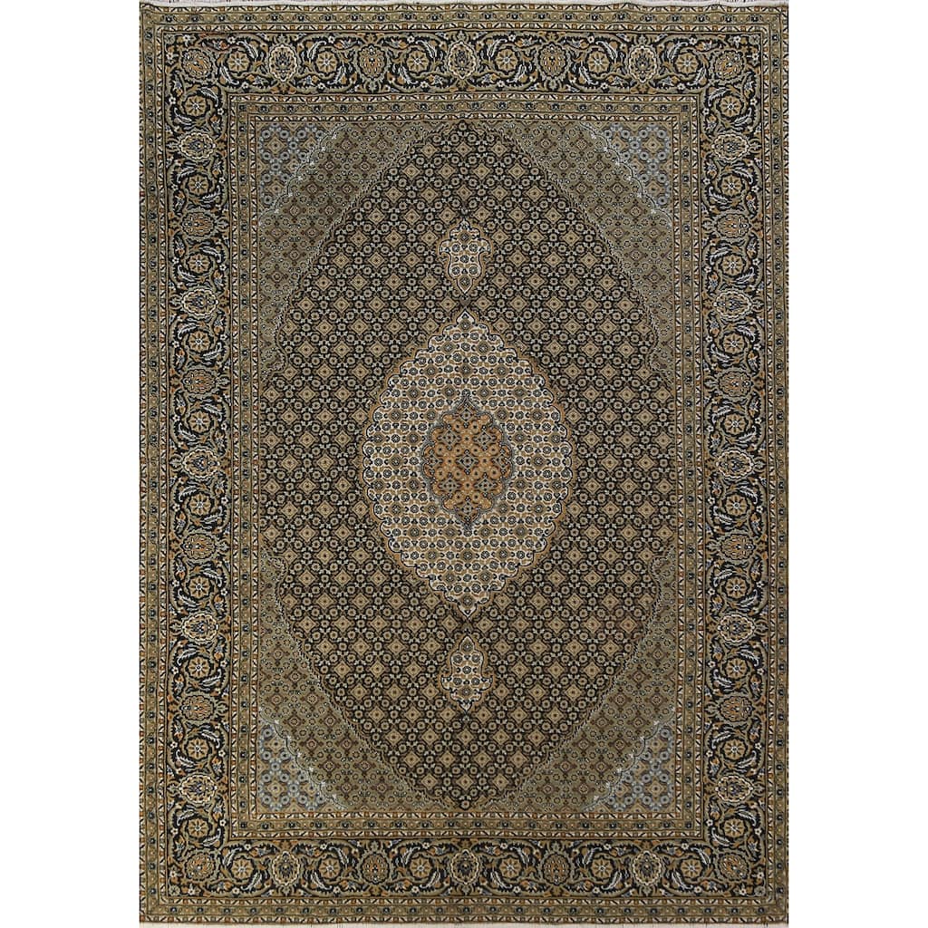 Black Geometric Tabriz Mahi Turkish Area Rug Machine Made Carpet - 6'9"x 9'6"
