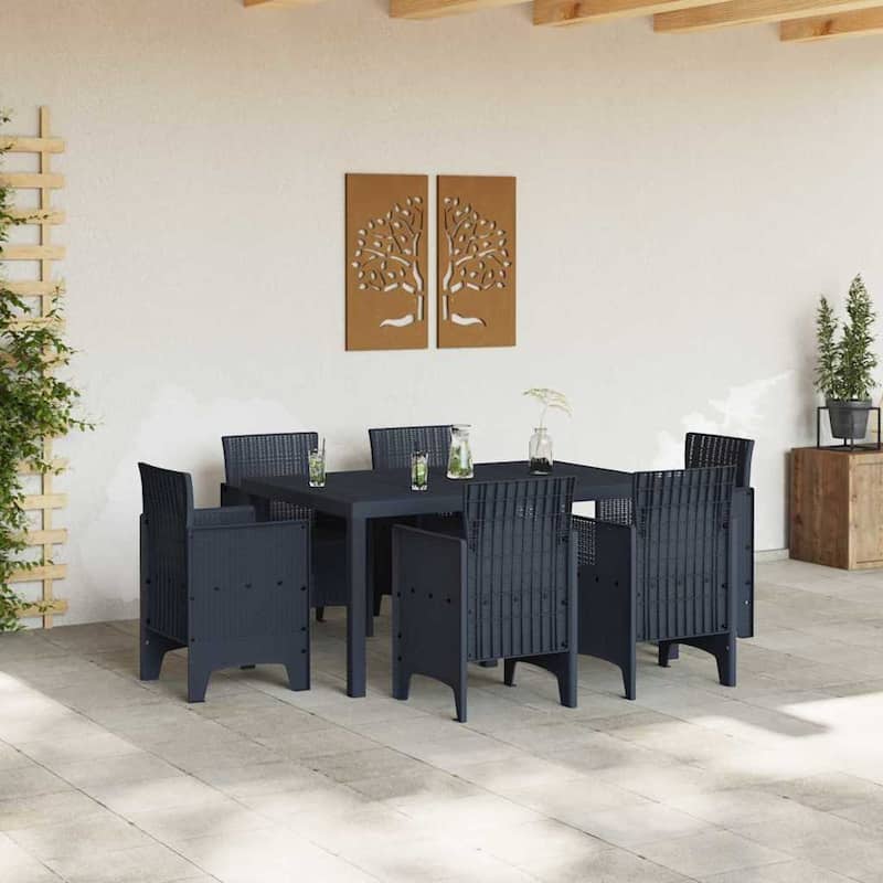 vidaXL Garden Dining Set 5/7 pcs Anthracite/Brown Polt rattan - 150 x 100 x 73 cm