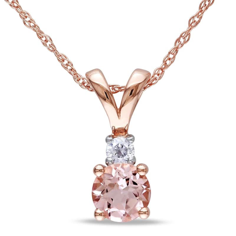 Miadora 10k Rose Gold 1/2ct TGW Morganite Diamond Accent Necklace - 17 in x 12.9 mm x 4.8 mm