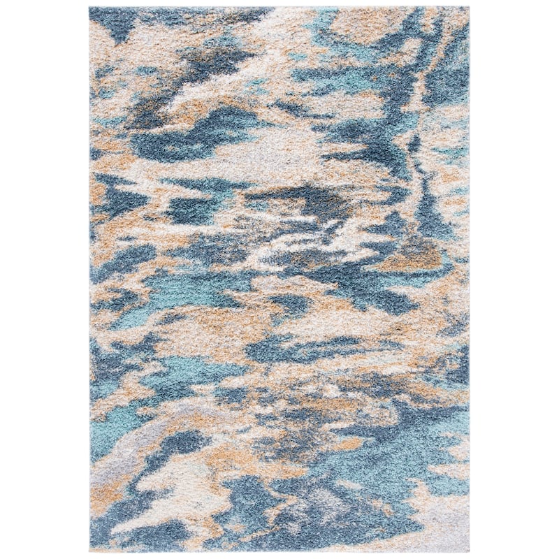 SAFAVIEH Calista Shag Azucena Abstract 1-inch Thick Rug - 6'7" Square - Blue/Grey