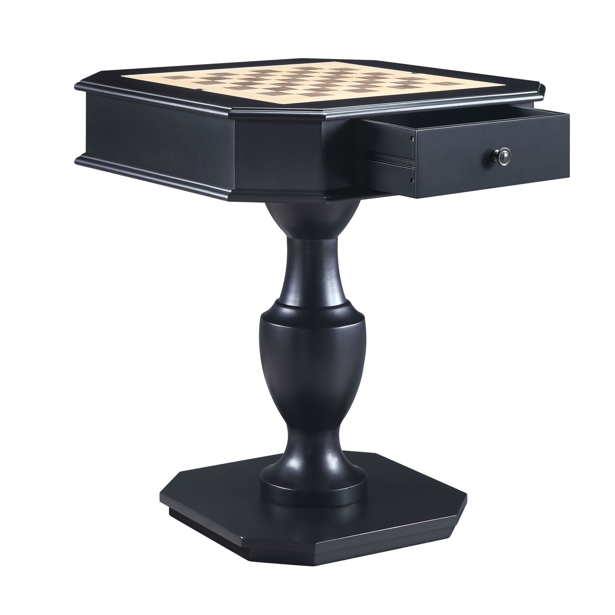 Roomfitters Galini Black Reversible Game Table, Contemporary 3-in-1 Entertainment Table, Pedestal Storage Hub