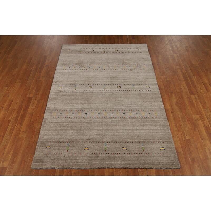 Hand Knotted Oriental 100% Wool Carpet Tribal Animal Pictorial Beige & Ivories Gabbeh Area Rug - 7' 9'' X 5' 1''