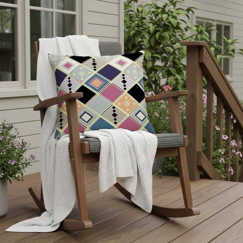 HomeRoots Set of Two 16" X 16" Pink and Black Blown Seam Diamond Indoor Outdoor Throw Pillow - 16.00' X '16.00' X '5.00 - Black/Pink - 16.00' X '16.00' X '5.00