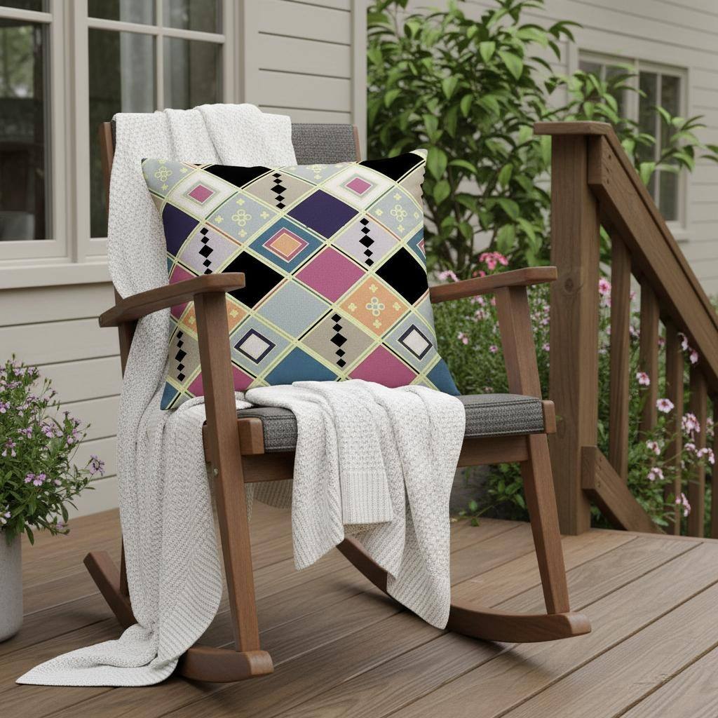 HomeRoots Set of Two 16" X 16" Pink and Black Blown Seam Diamond Indoor Outdoor Throw Pillow - 16.00' X '16.00' X '5.00