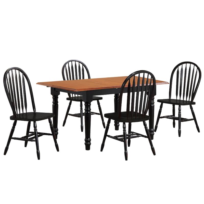 Extendable Dining Set - 5 Piece Rectangular Table & Chairs - Retro Arrowback Design