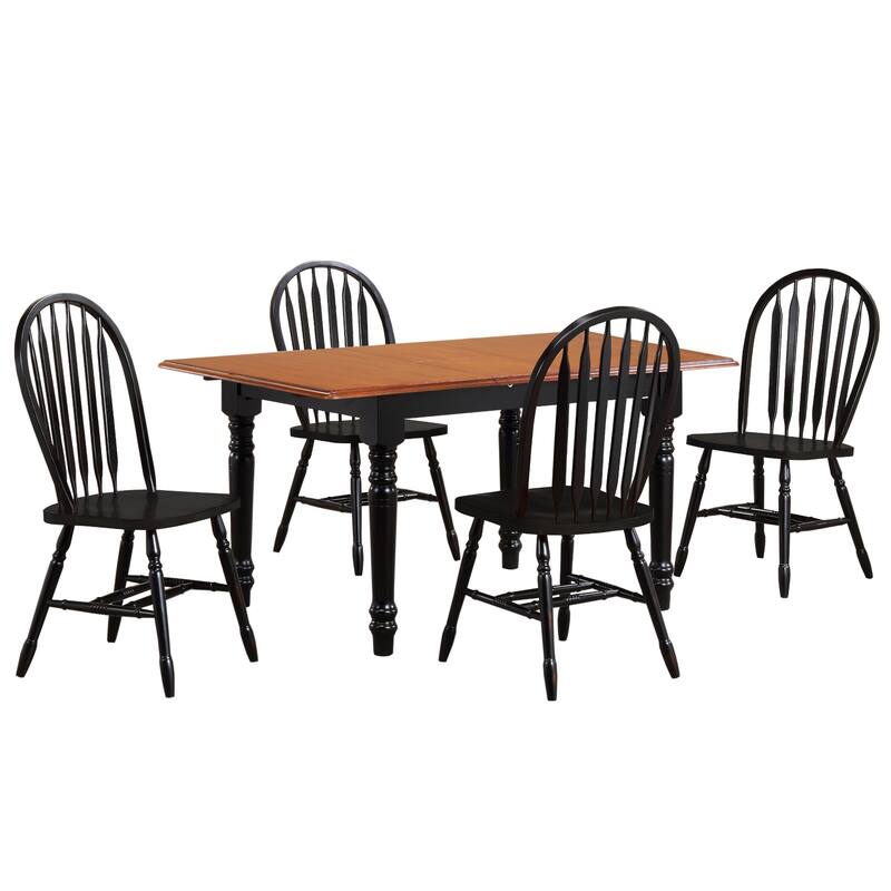 Extendable Dining Set 60" Rectangular Table with 5 Arrowback Chairs - Seats 4-6