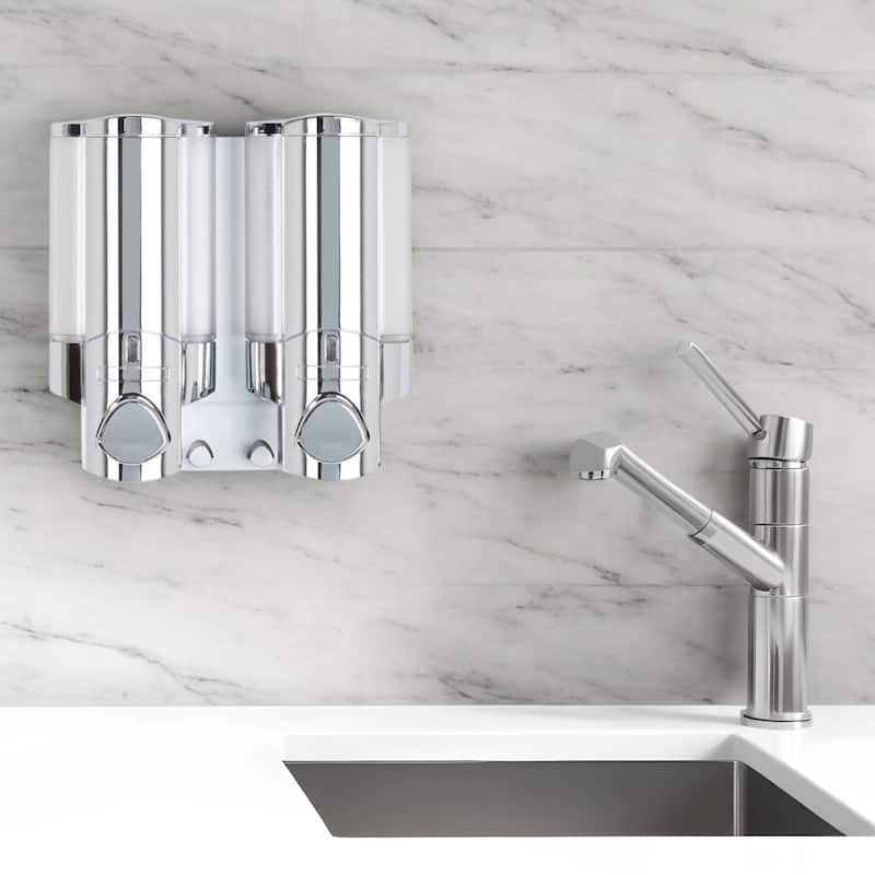 HomeRoots Silver Heavy Duty Plastic Two Chamber Wall Mount Soap Dispenser - 7.25' X '7' X '3.25 - Silver - 7.25' X '7' X '3.25