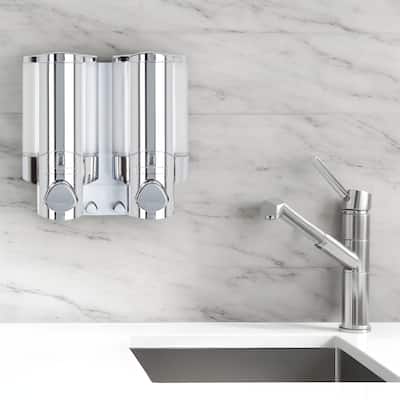 HomeRoots Silver Heavy Duty Plastic Two Chamber Wall Mount Soap Dispenser - 7.25' X '7' X '3.25