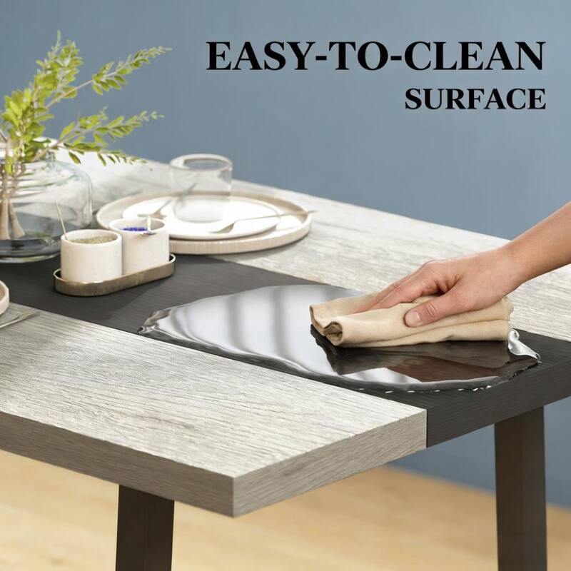 Dining Table with Wood Grain Top & Black Steel Legs, Scratch-Resistant Kitchen Table Work Table