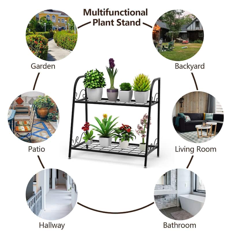 Gymax 2-tier Metal Plant Stand Shelf Flower Pot Holder Display Rack - 25'' x 12'' x 24.5''