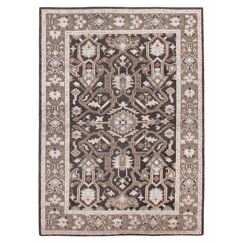 ECARPETGALLERY Hand-knotted Jules Serapi Black, Taupe Silk, Wool Rug - 5'3 x 7'6 - Black/ Taupe - 5'3 x 7'6