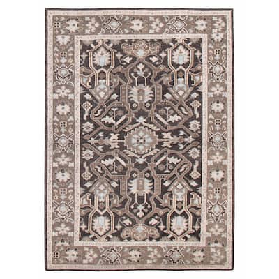 ECARPETGALLERY Hand-knotted Jules Serapi Black, Taupe Silk, Wool Rug - 5'3 x 7'6