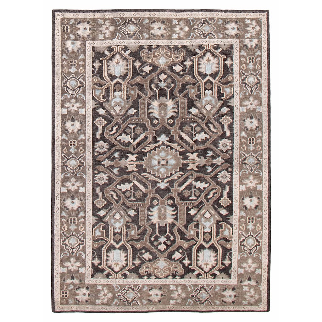 ECARPETGALLERY Hand-knotted Jules Serapi Black, Taupe Silk, Wool Rug - 5'3 x 7'6