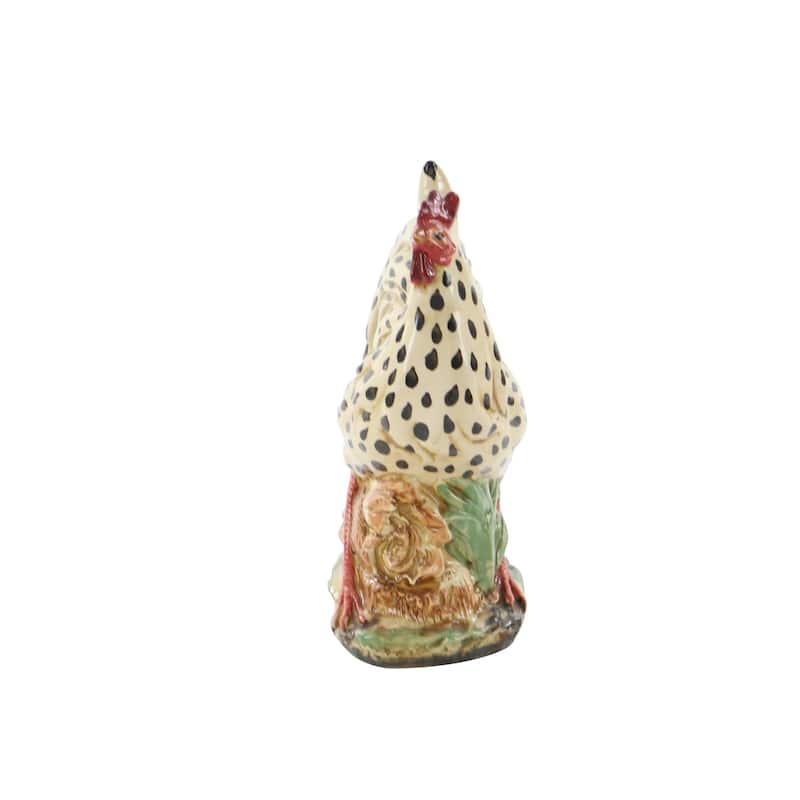 Ceramic Rooster Spotted Indoor Outdoor Decorative Garden Sculpture with Black and Red Accents - Beige - Roche River Decor