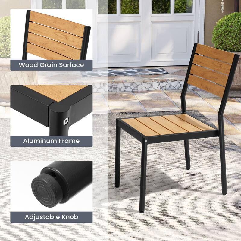 7PC Pellebant Outdoor Patio Aluminum Expandable Dining Table WPC Top with Stackable Chairs
