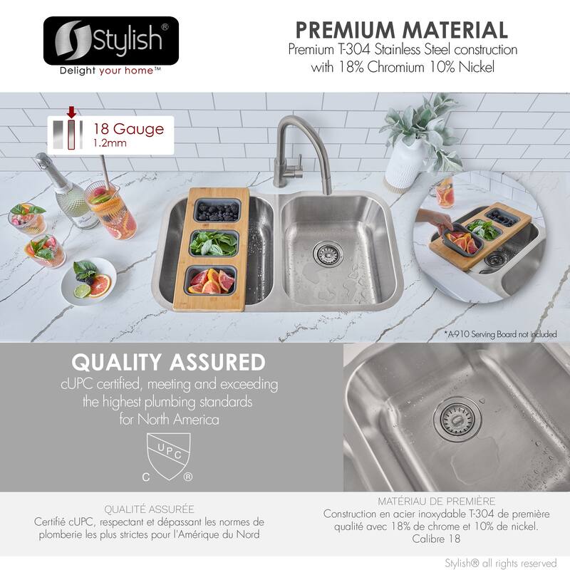 STYLISH Jaspel Dual Mount 31.25" Double-Bowl Kitchen Sink - 31.25" x 18" x 9"