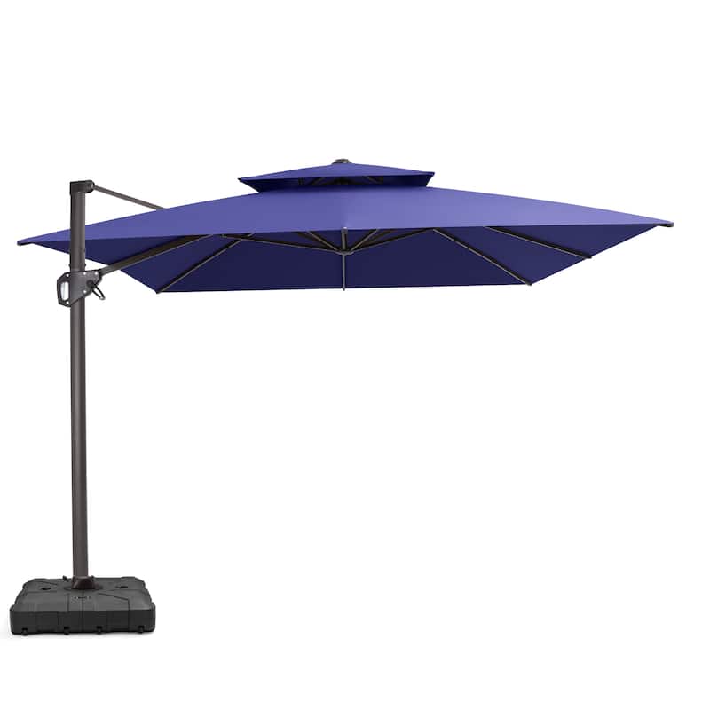 VredHom Patio Outdoor 9 x 11 FT Double Top Cantilever-Offset Umbrella with HDPE Wheel Base - NavyBlue