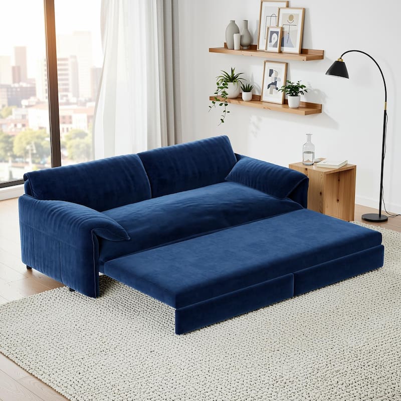 Homy Casa 66" Queen Pull-Out Sofa Bed with Storage, Velvet Loveseat