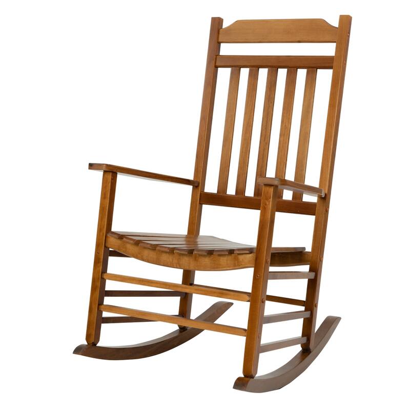 Kozyard High Back Slat Solid Wood Porch Rocking Chair - Nature Wood