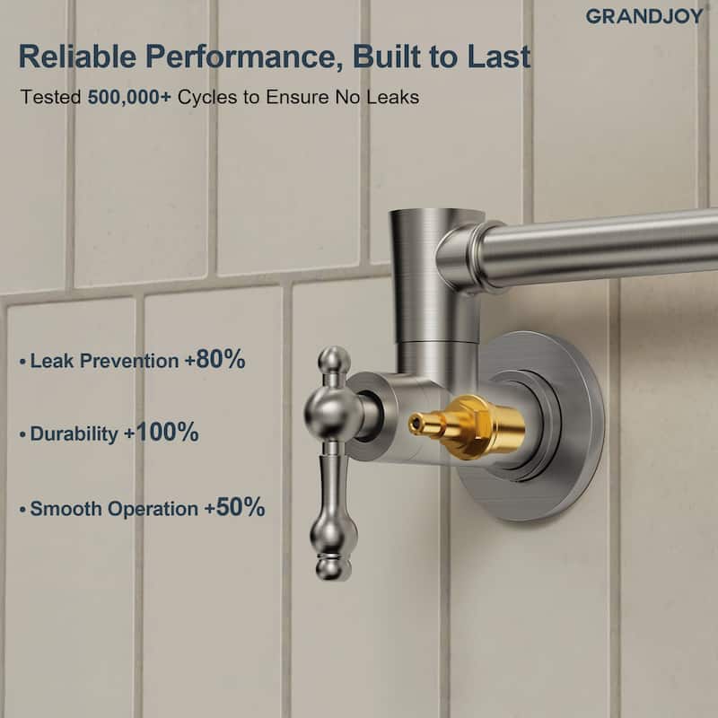 GRANDJOY Wall‑Mount Pot Filler Faucet with Dual Handle Control,High Flow Cold Water Faucet for Stove, Foldable Design